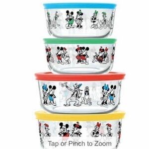 NEW 8-pc PYREX Disney MICKEY MOUSE & Friends Glass STORAGE BOWL SET w/Covers